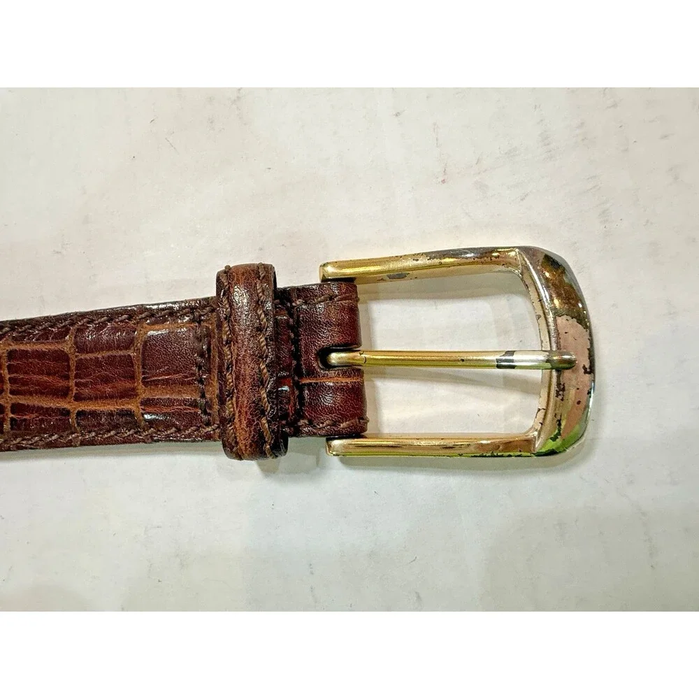 Brighton Men’s Brown Leather Belt 40 Croc Embossed Dress Vintage 1990s Handcraft